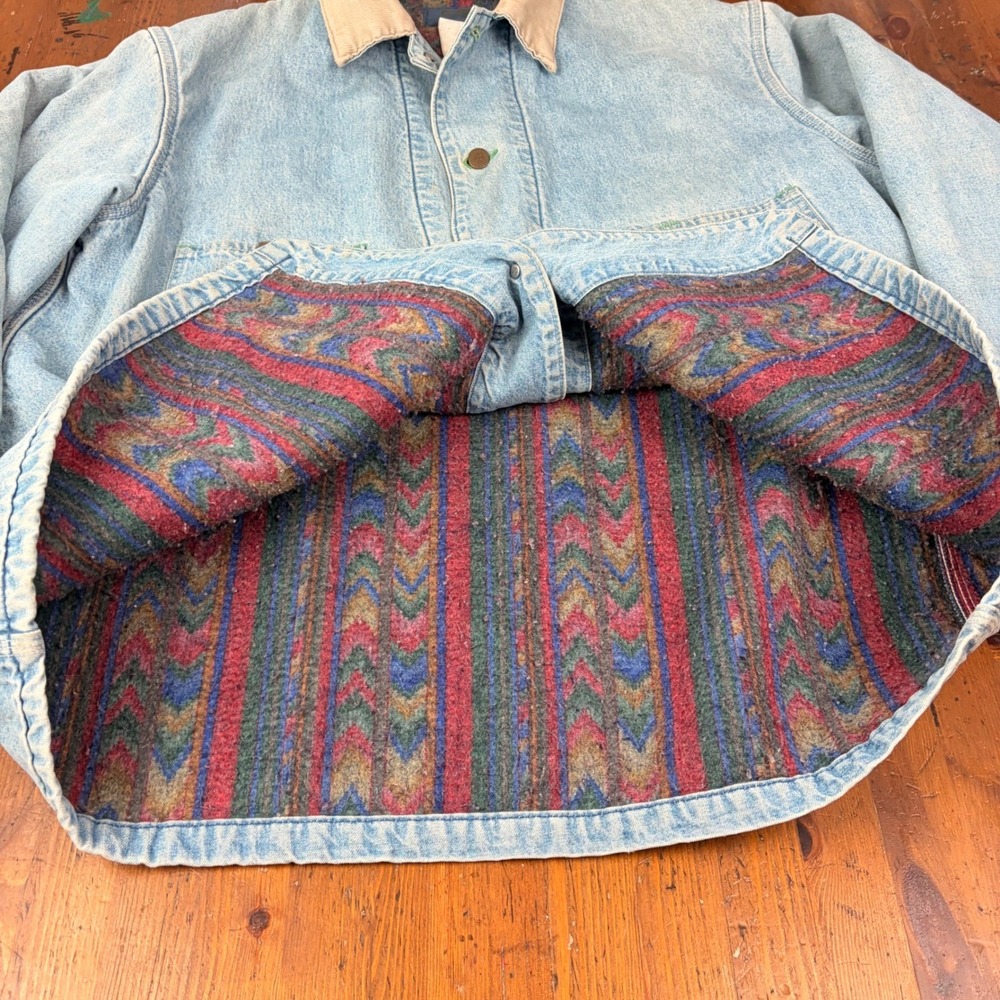Vintage 80s OshKosh BGosh Blanket Lined Denim Chore Jacket USA Made Workwear 46R - Picture 5 of 15